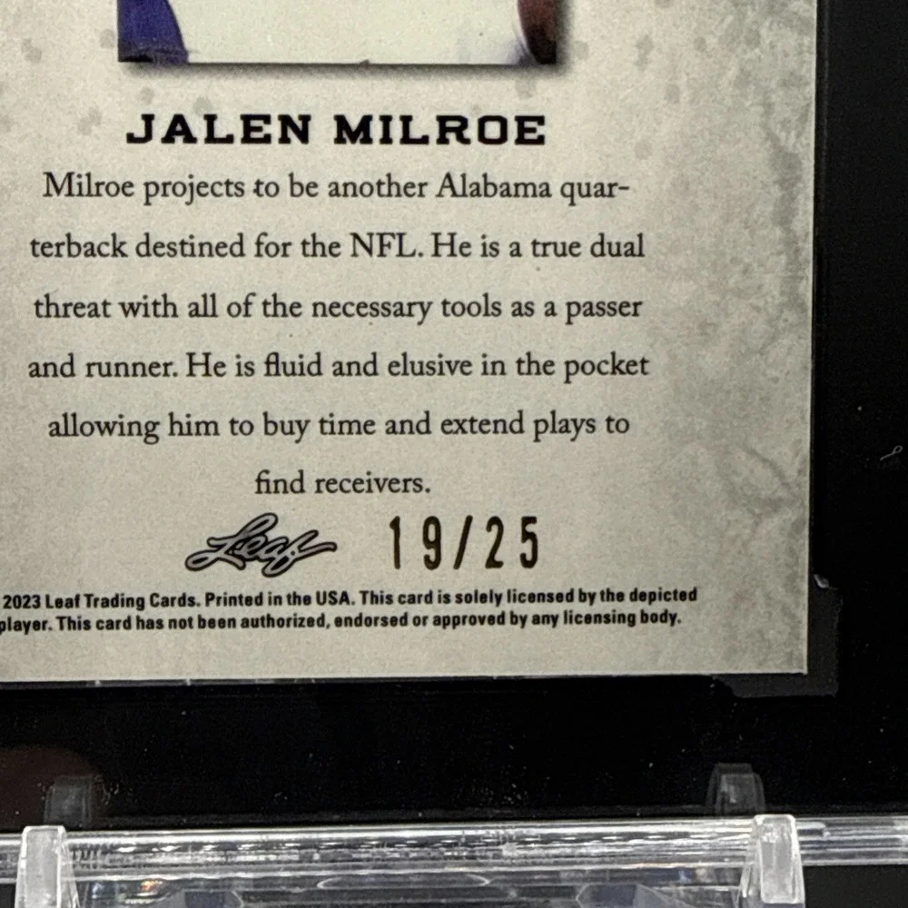 2025 Leaf Metal Football JALEN MILROE Silver Wave Rookie /25 SGC 10